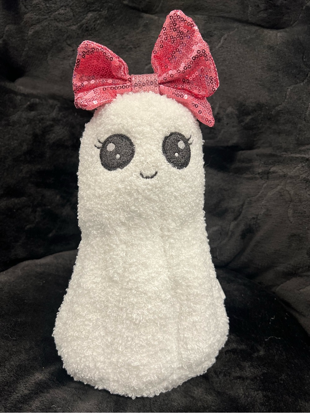 Coquette Pink Sequins Bow Ghost Plush Decor